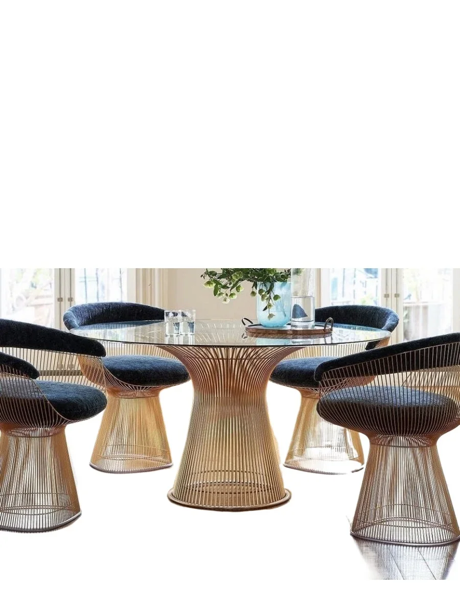 Italian round dining table glass silver designer creative Bauhaus stainless steel metal round table