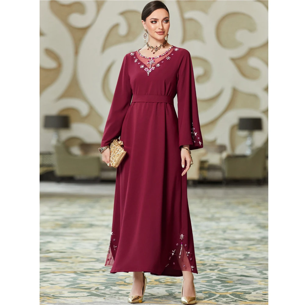 

Morocco Evening Eid Party Caftan Diamonds Muslim Women Abaya Maxi Dress Turkey Arabic Kaftan Long Gown Islamic Jalabiya Vestidos