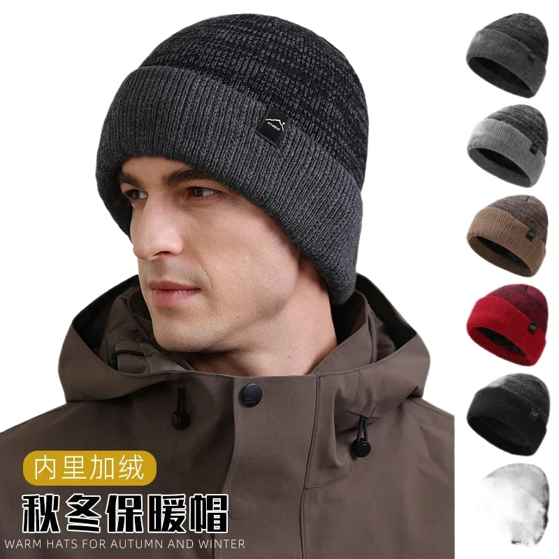 Thick Fleece-Lined Knit Hat for Men Winter Beanie with Ear Flaps Windproof Ear Protection Warm Stretchy Cap for Large Head Size