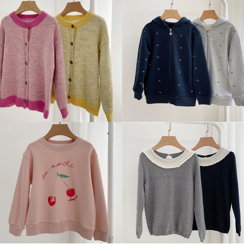 

kids sweaters 2024 new autumn winter girls cute hooded sweatshirts and knit Cardigan clothing sets