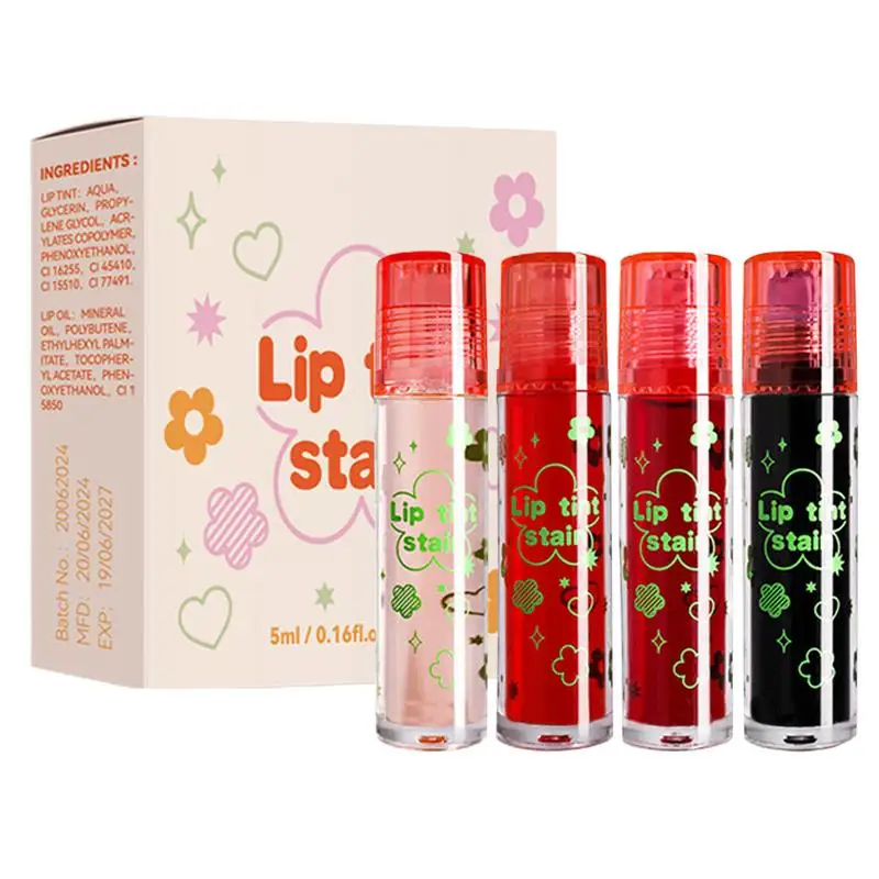 4 Stks/set Roll-On Lippenbalsem Plumping Lip Olie Spiegel Vloeibare Lippenstift Hydraterende Lipgloss Hydraterende Lip Plumper Gloss Lipolie