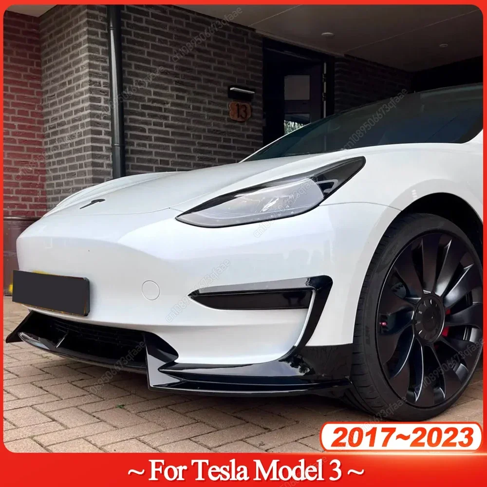 

Car Front Bumper Lip Chin Diffuser Body Kit Spoiler Deflector Tuning Accessories For Tesla Model 3 2017-2023 Gloss Black ABS