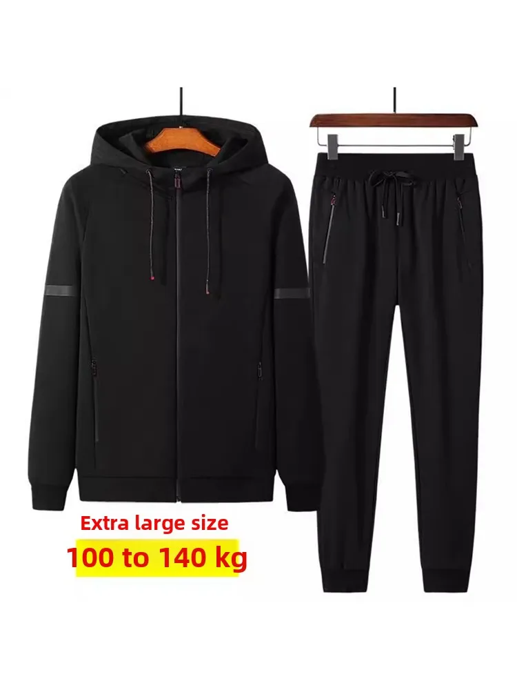 

Men's Fitn Running Sweatirt Set Large Size Cotton Casual Sportswear Spring Autumn Hooded Zipper ket Elastic Non-defor...