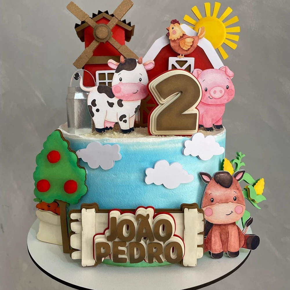 Farm Animal Paper Hanging Tags Carton Stickers for Kids Farm Themed Happy Birthday Party Decoration DIY Gifts Wrapping Supplies
