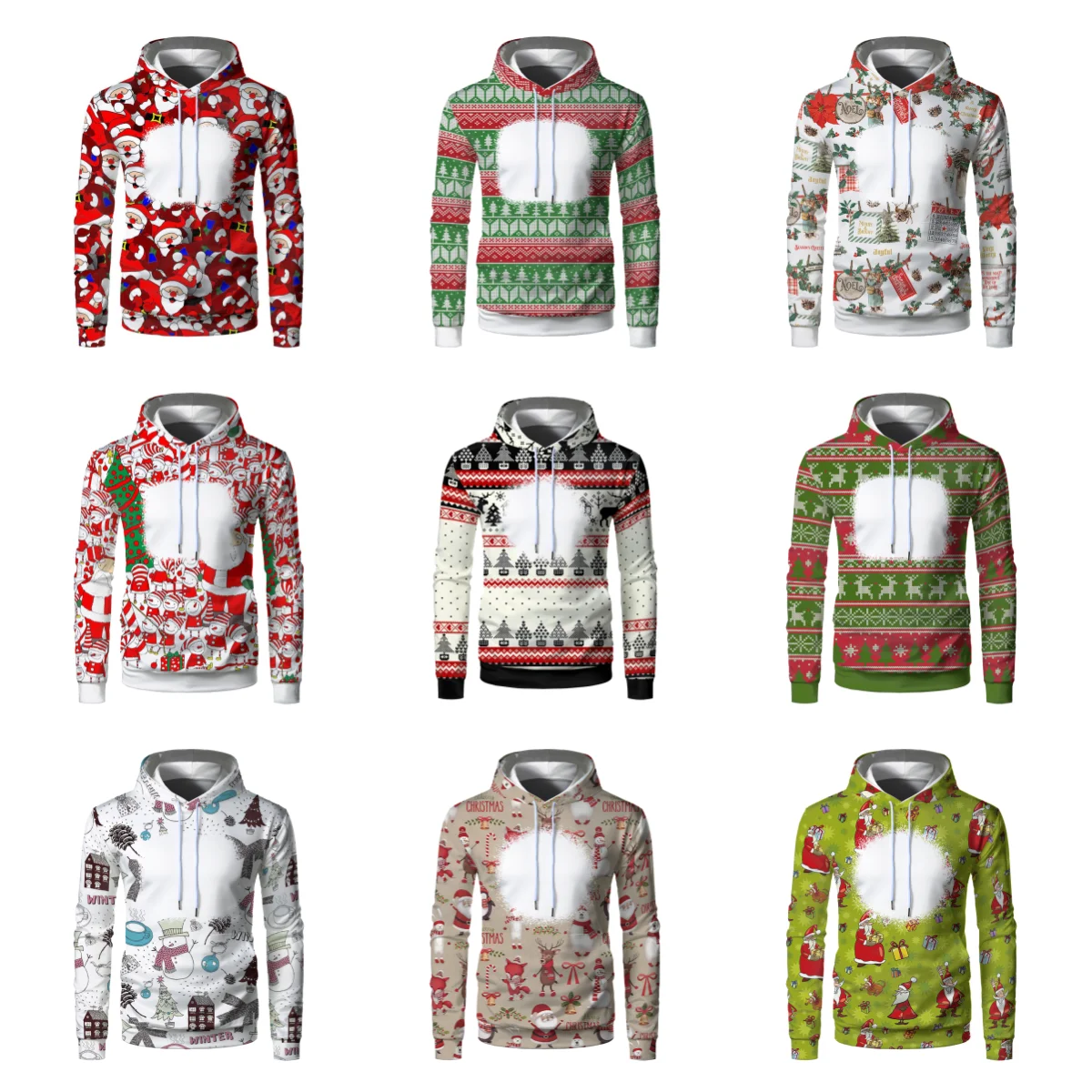 Sublimation Blanks Christmas Polyester Hoodies Faux Bleached Unisex Clothes Autumn Winter Casual Pullover for Diy Logo Print