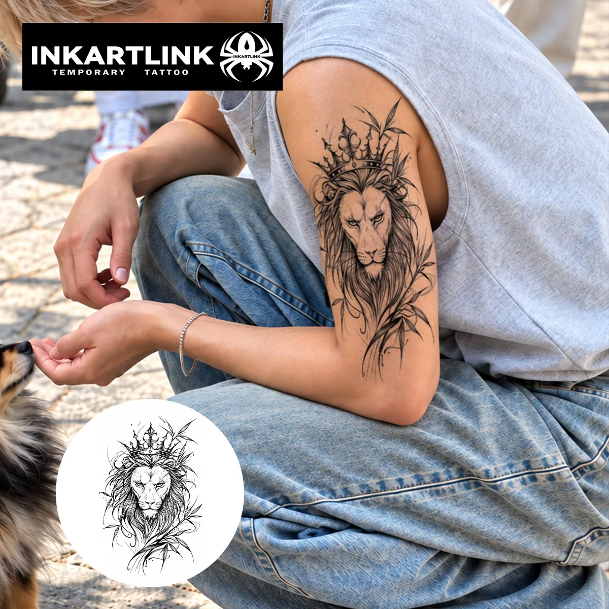 INKARTLINK 1PC Herbal Crowned Lion Tattoo Lasts 2-5 Days, Unisex for Parties, Night Out & Royal Style