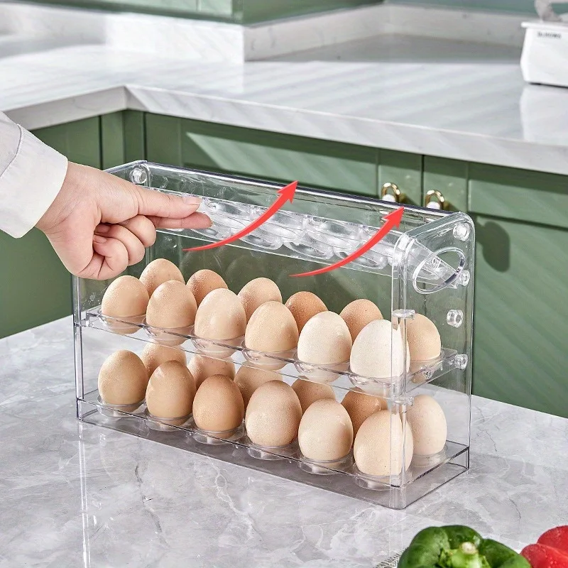 Refrigerator Egg  Organizer with Flip-Top Lid - Clear Stackable  Egg Holder Tray, Food Contact Safe, Egg Freshness Preservation 