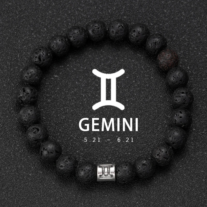 

Natural Stone Lava Bracelets Aries Virgo Pisces Bracelets Ladies Men's Couples Friendship Jewelry 12 Zodiac Signs Bracelets