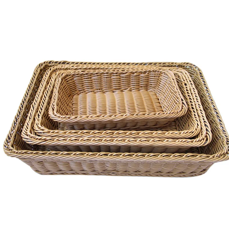 Rattan Tray Rectangular Woven Serving Tray Bathroom Tray Guest Towel Napkin Holder Wicker Decorative Serving Baskets For Bread