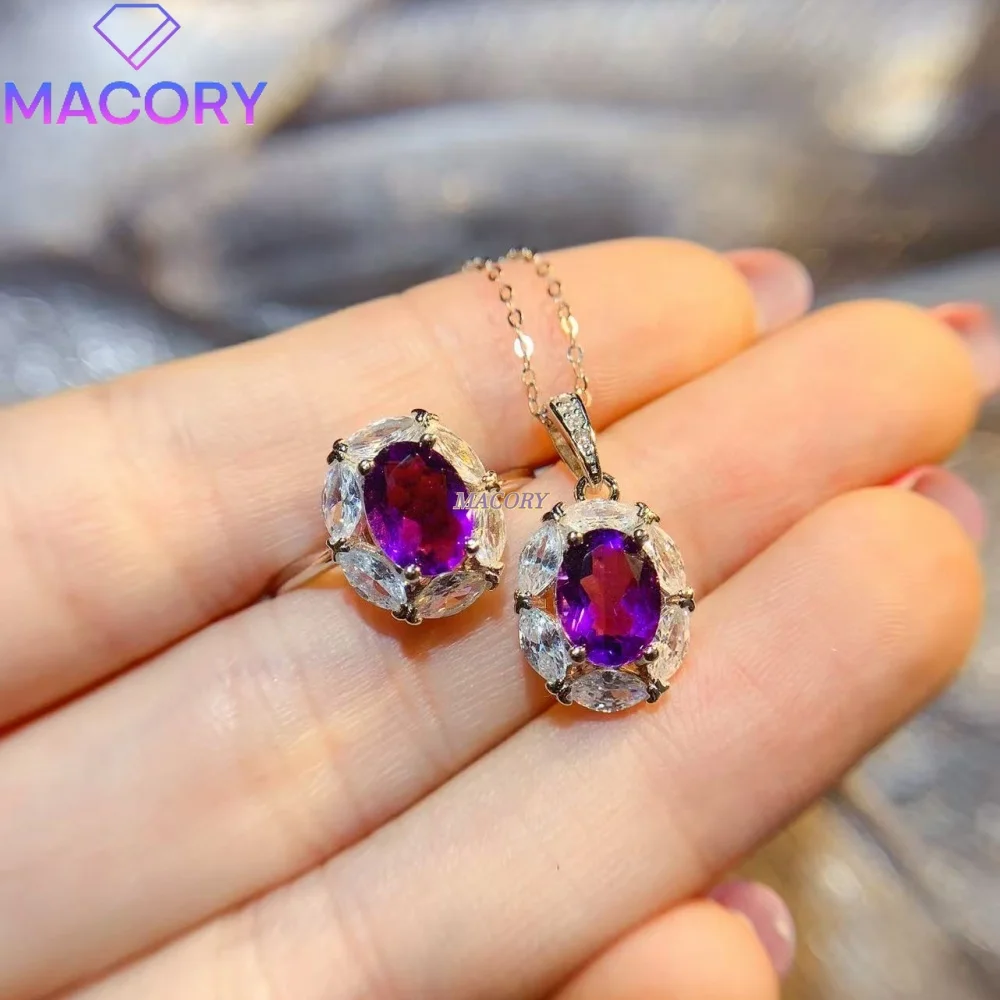 Natural Amethyst Jewelry Set S925 Pure Silver Rich Color Exquisite Craftsmanship great for Banquets Ceremonies Graduation Gifts