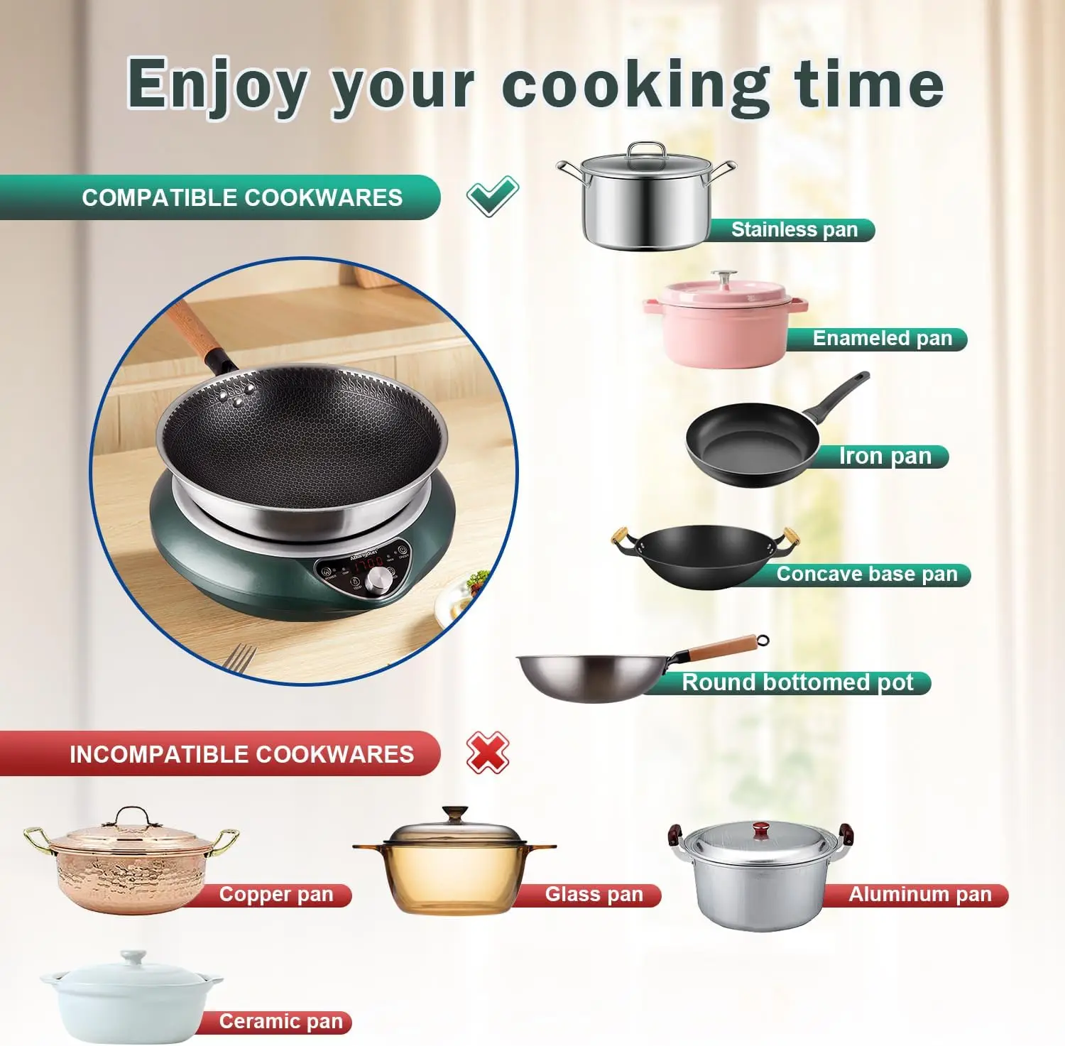 Induction Cooktop 1700W 120V Wok Burner Induction Electric Wok Electric Stove Hot Plate Wok Evenly