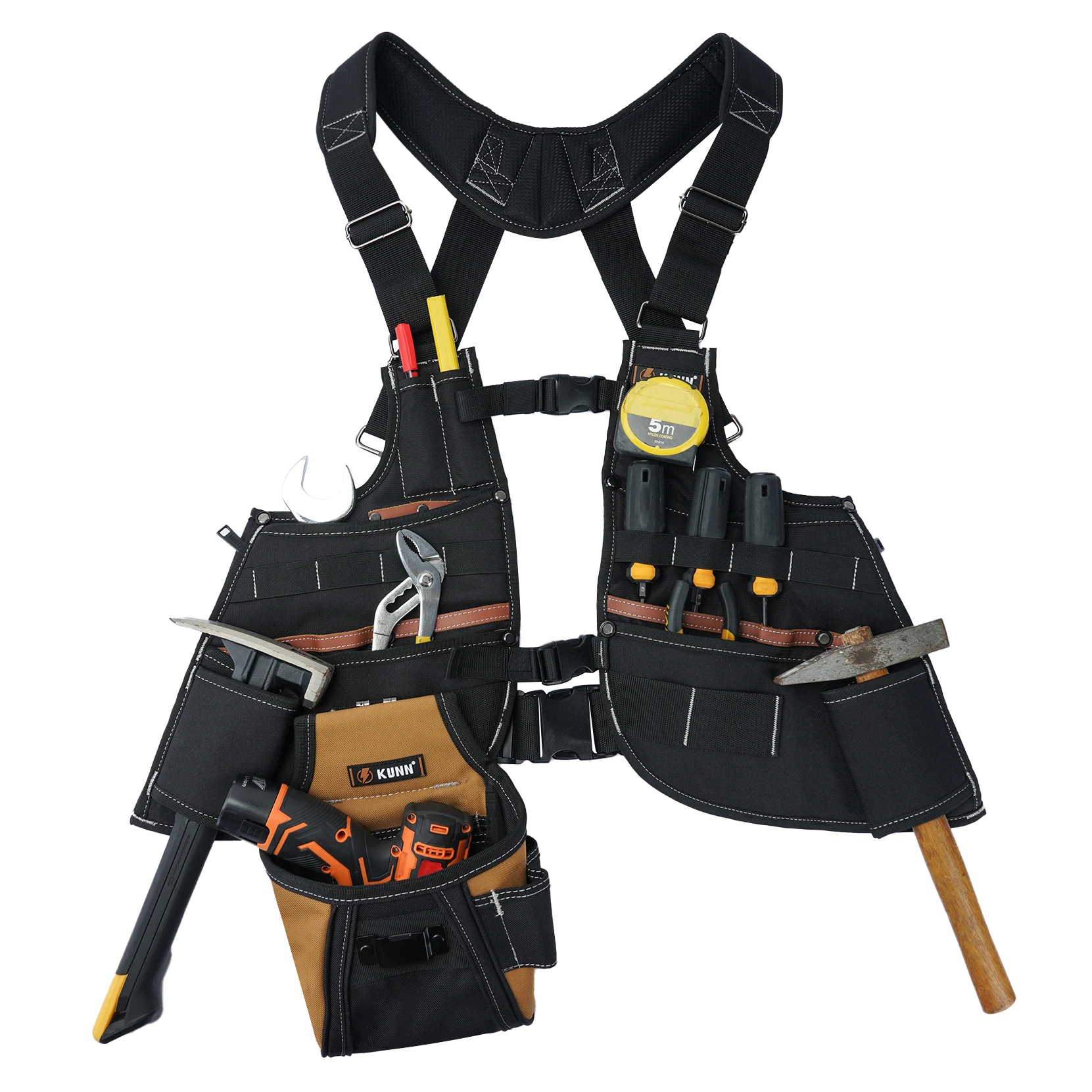 سترة أدوات جلدية للرجال - سترة عمل قابلة للتعديل بـ 37 جيبًا للكهربائيين والنجارين وعمال البناء #1