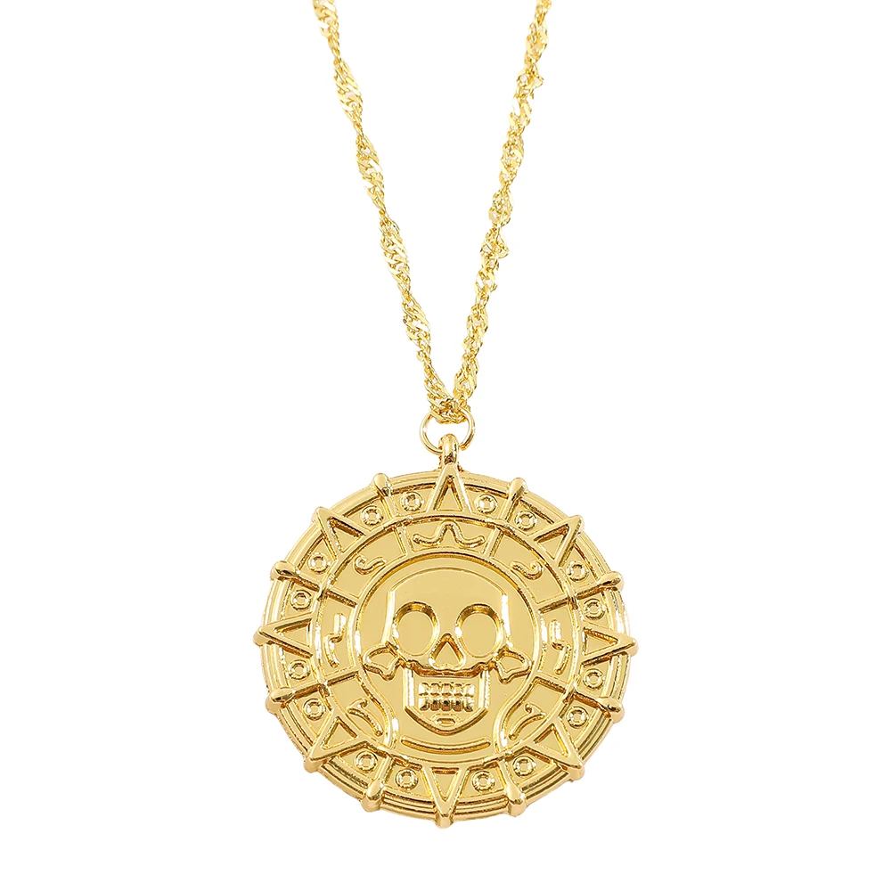 Fluch der Karibik Jack Sparrow Azteken Skelett Schädel Köpfe Münze Medaillon Anhänger Vintage Schmuck Halskette für Großhandel