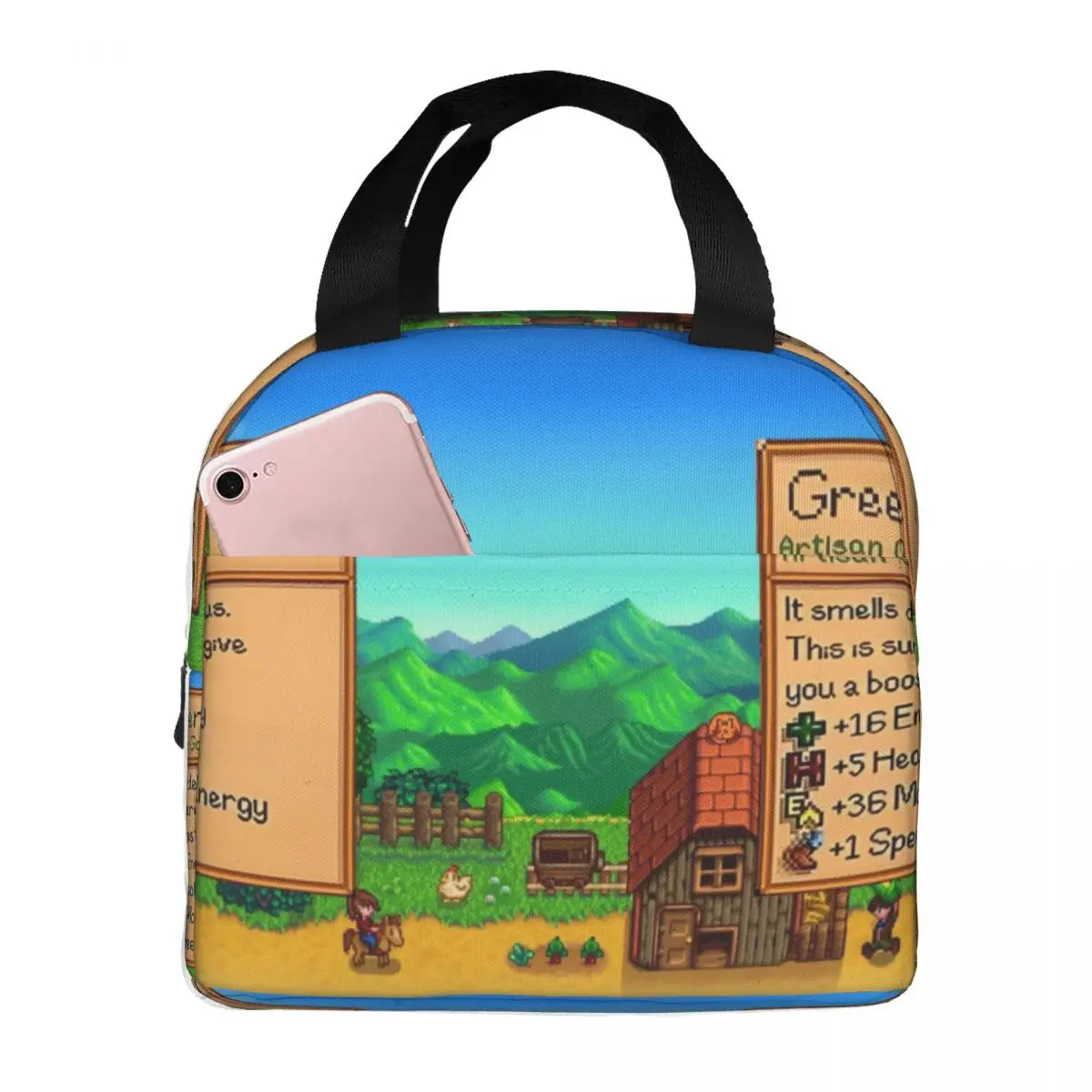Green Tea Stardew Valley Insulated Lunch Bags for Work School Waterproof Cooler Thermal Bento Box