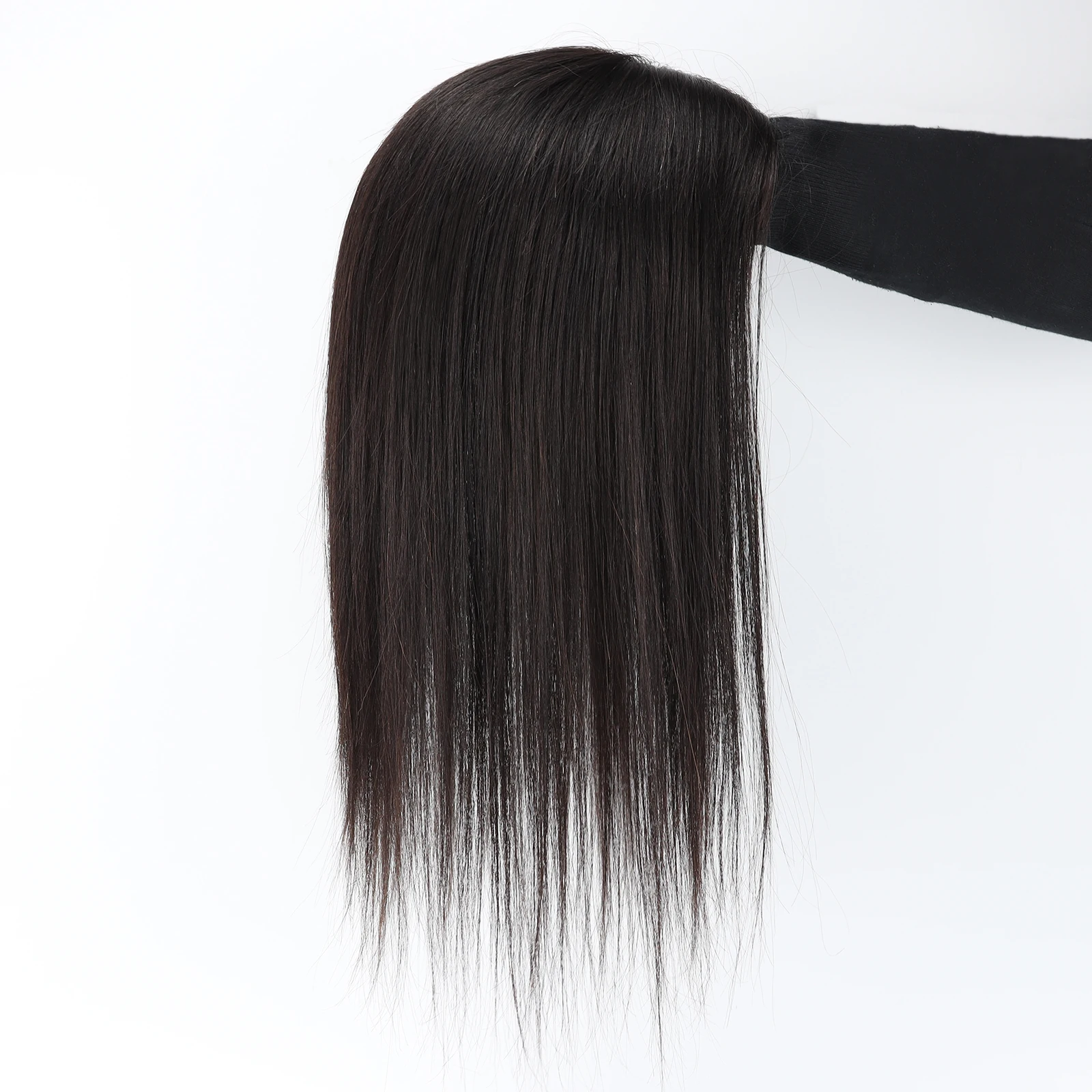 Full Hand Tied Topper with Bangs Real Remy Human Hair 12x14cm Silk Top Hairpieces with Clips in Pre Plucked Soft Breathable