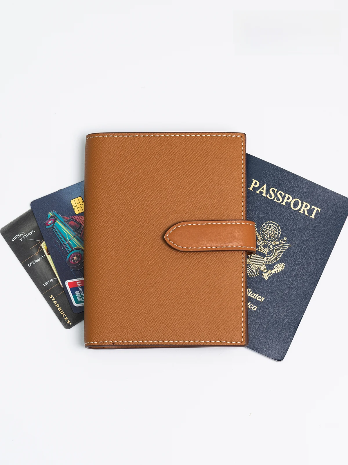 minimalist-brown-leather-passport-holder-wallet-card-case-cross-pattern-genuine-leather-multi-function-document-bag