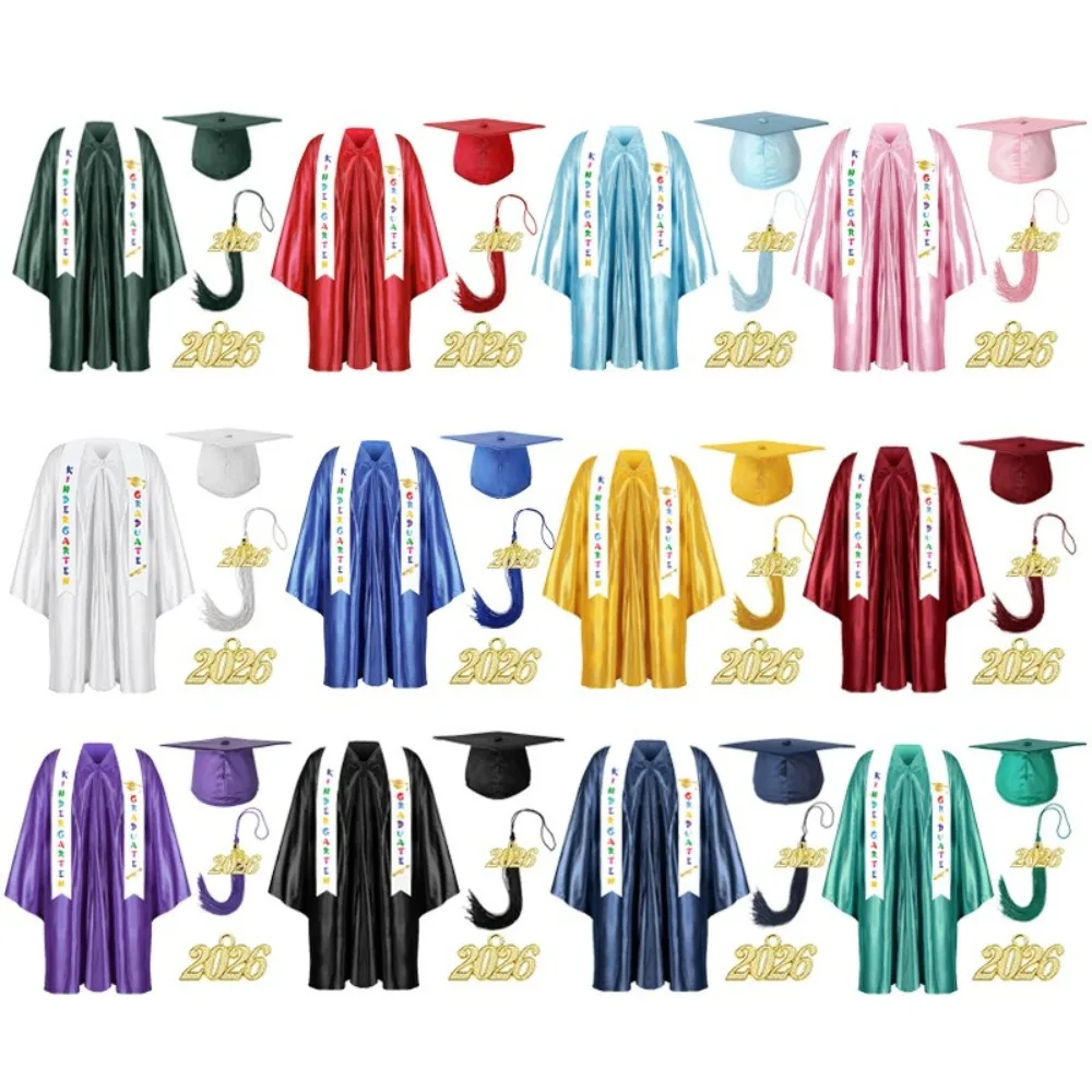 Children Kindergarten Graduation Gown with Tassel Hat and Kids Bachelor Uniform Graduation Academic Outfit Stage Clothes Gift