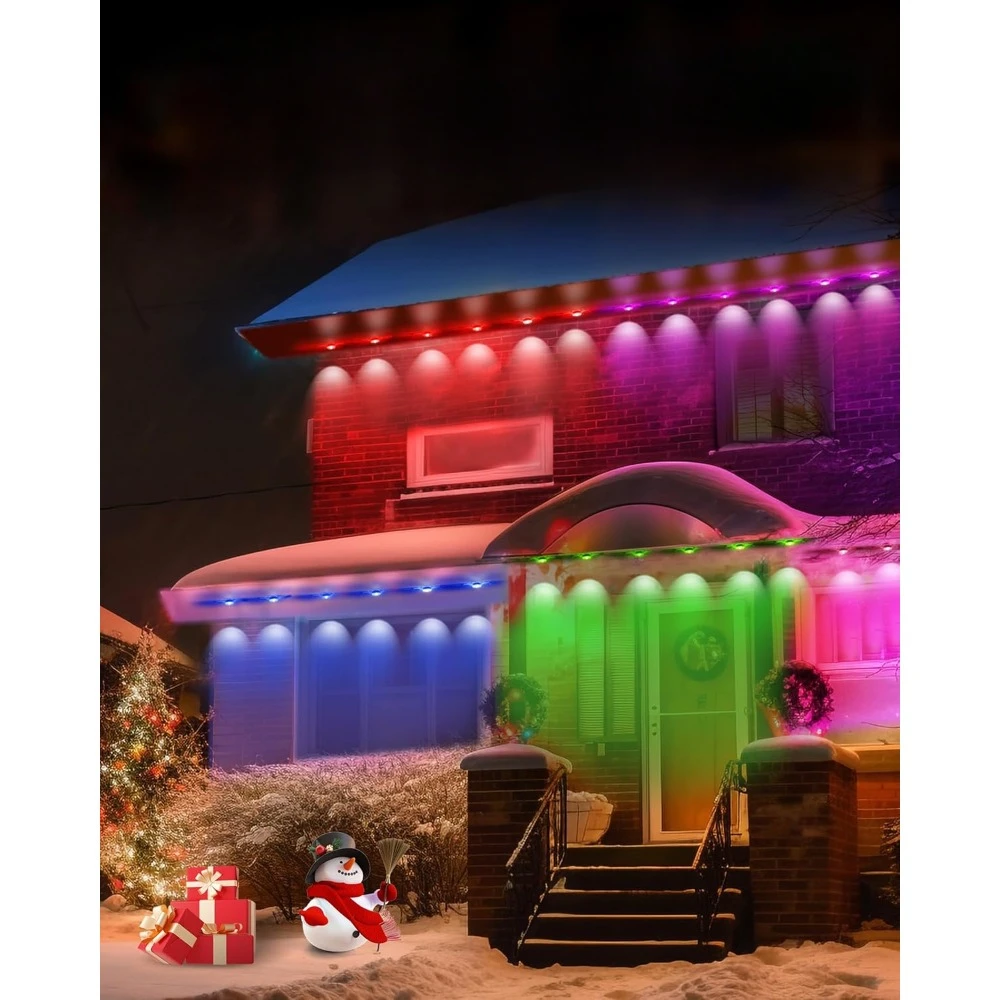 100ft Smart RGBIC Outside Lights with 72 Scene Modes, IP67 Waterproof Eaves Lights for Christmas All Holiday Decorations