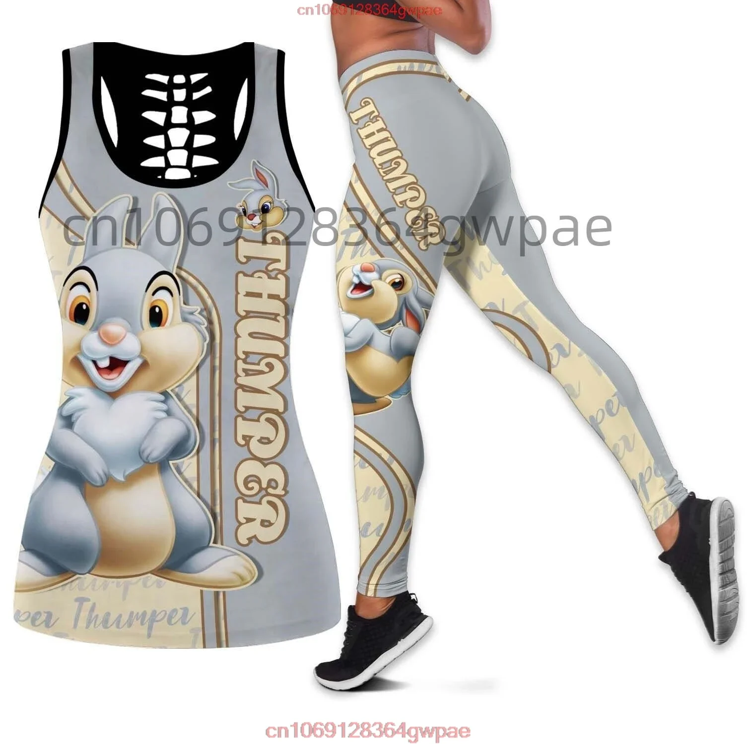 Thumper Rabbit Bambi Women's Cutout Tank Top Leggings Yoga Set Fitness Leggings Tracksuit Disney Hollow Tank Top Leggings Set