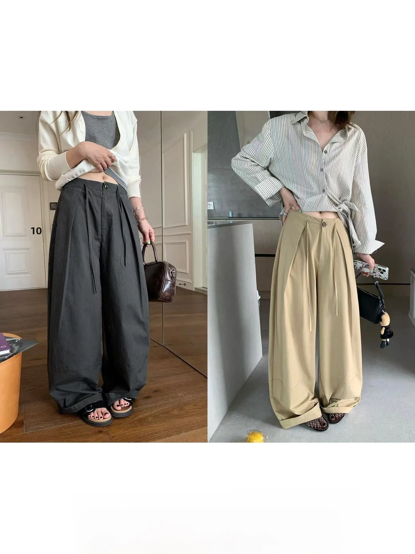 

Faionable Blogger's Lazy Pleated Design Casual Pants Women's Waed Loose Wide Leg Pants Cotton Loose Fit Casual Trousers