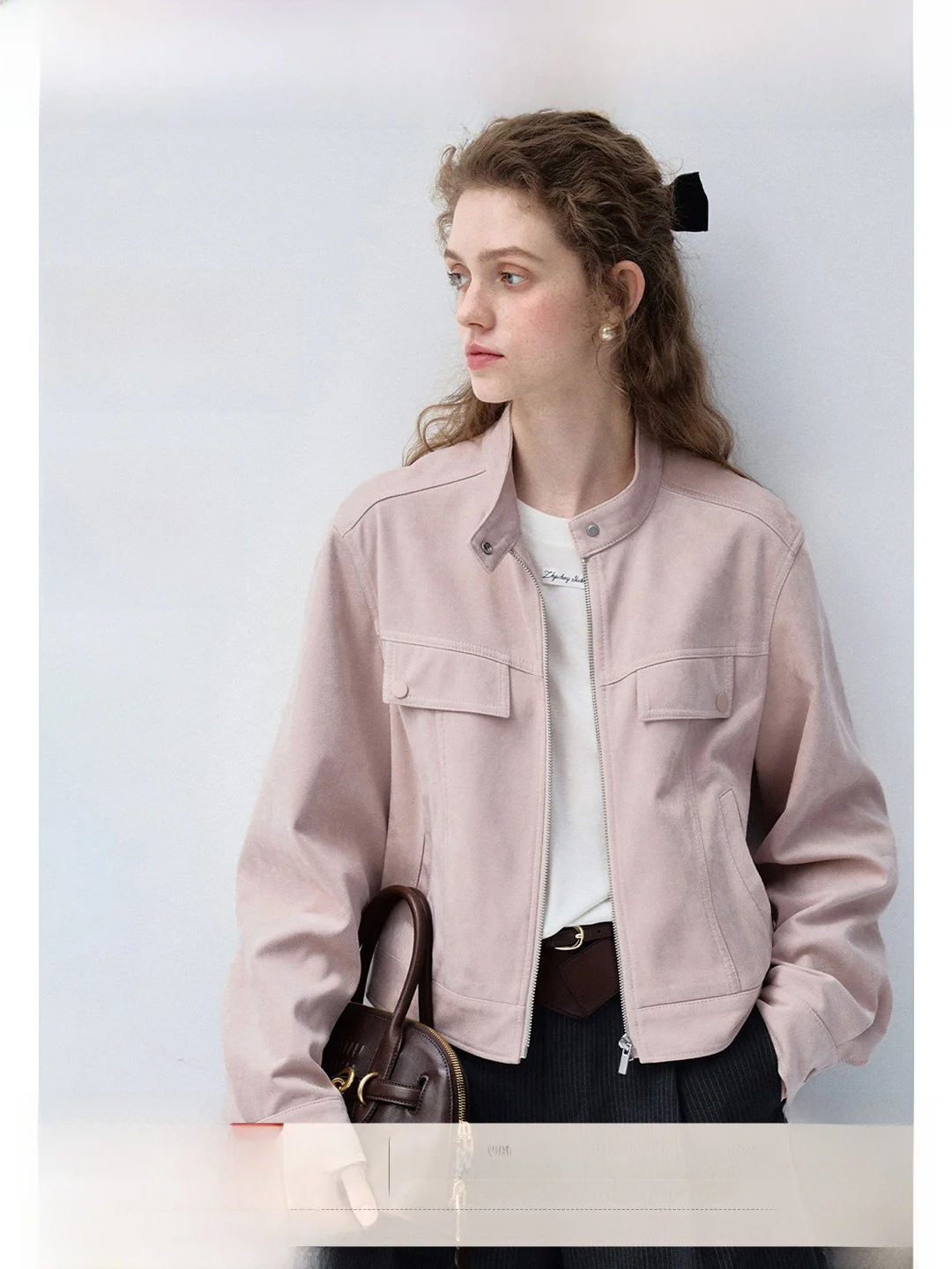 Sweet And Cool Style Short Outerwear Women's Fashion Design Versatile Turn-down Collar Metal Zipper Top Breathable Polyester ...