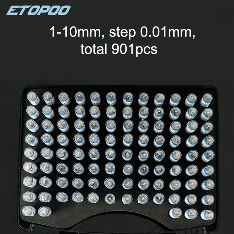 Range 1.00-10.00mm step 0.01mm 901pcs Precision Steel Pin Gauge Set Smooth Plug Gage Hole gauge for Carpentry Inspection tool