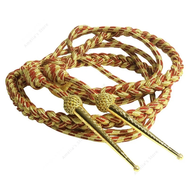 

British style Uniform Accessories Golden Wire Red Braided Cord Lanyard Fancy Dress Aiguillette with Shiny Metal Aglets