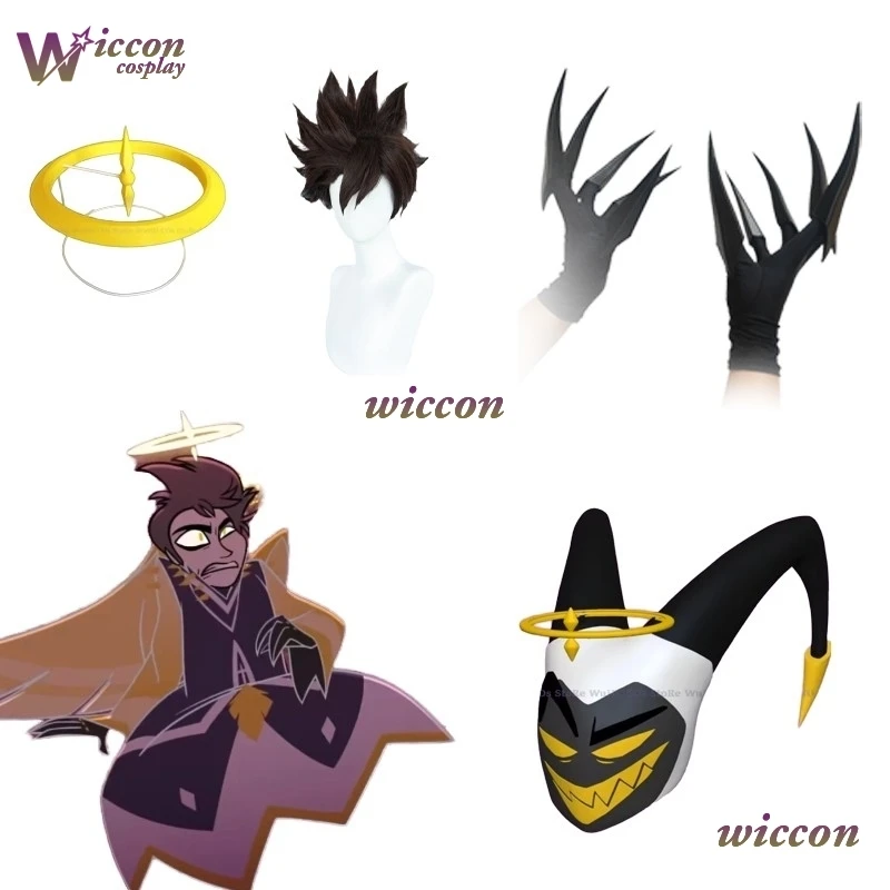 BAI Hasbin Adam Cosplay uñas peluca Anime Hotel primer hombre Ángel Halo máscara Cosplay fiesta de Halloween adultos hombres disfraz Adam casco