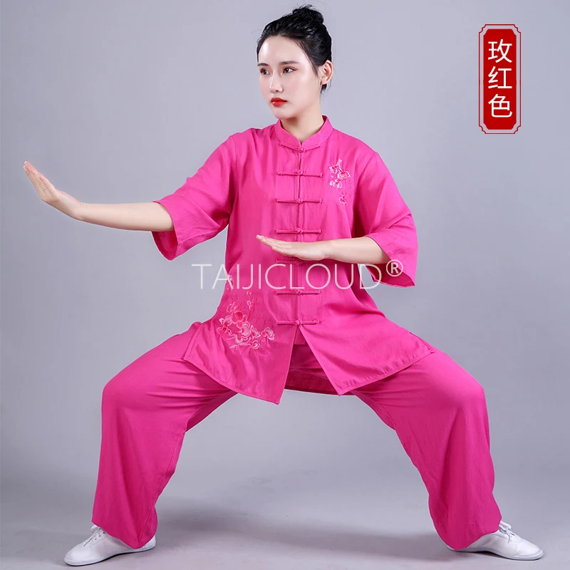 Short Sleeve Tai Chi Suit for Women, Cotton and Linen Embroidered, Martial Arts Training attire, Summer