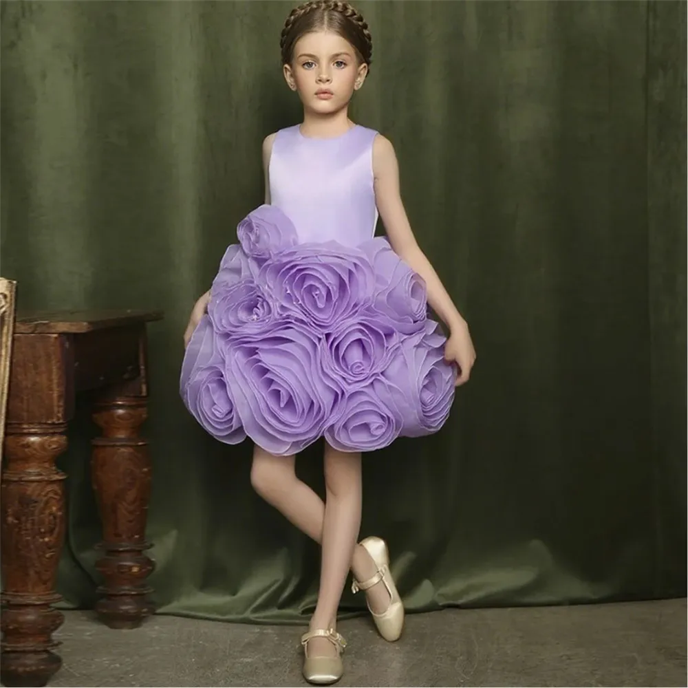 

Customized Flower Girl Wedding Dress Sleeveless Round Neck Ruffles Flowers Princess Birthday Party Gown First Communion Dress