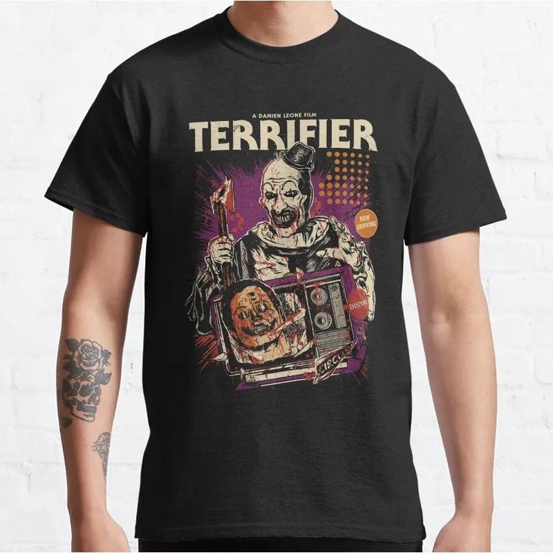 Retro Horror Movie Terrifier Art The Clown Killer Scary Halloween Gift T Shirt Short Sleeve Graphic clothes All size tops S-6XL