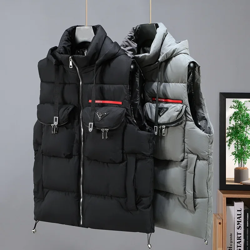 Men\'s clothing Thick Vest, Down Cotton Vest, Sleeveless Pocket Jacket Camping gym tank top men M-4XL