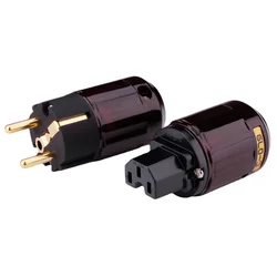 P-079E 24K Gold-Plated EU Plug Schuko C13 Connctor for DIY HiFi Audio Power Cable Cord