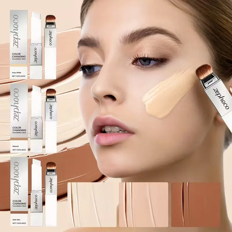 Two-in-one Color-changing Foundation Stick Lightweight Hydrating Brightening Matte Moisturizing Foundation Concealer Makeup