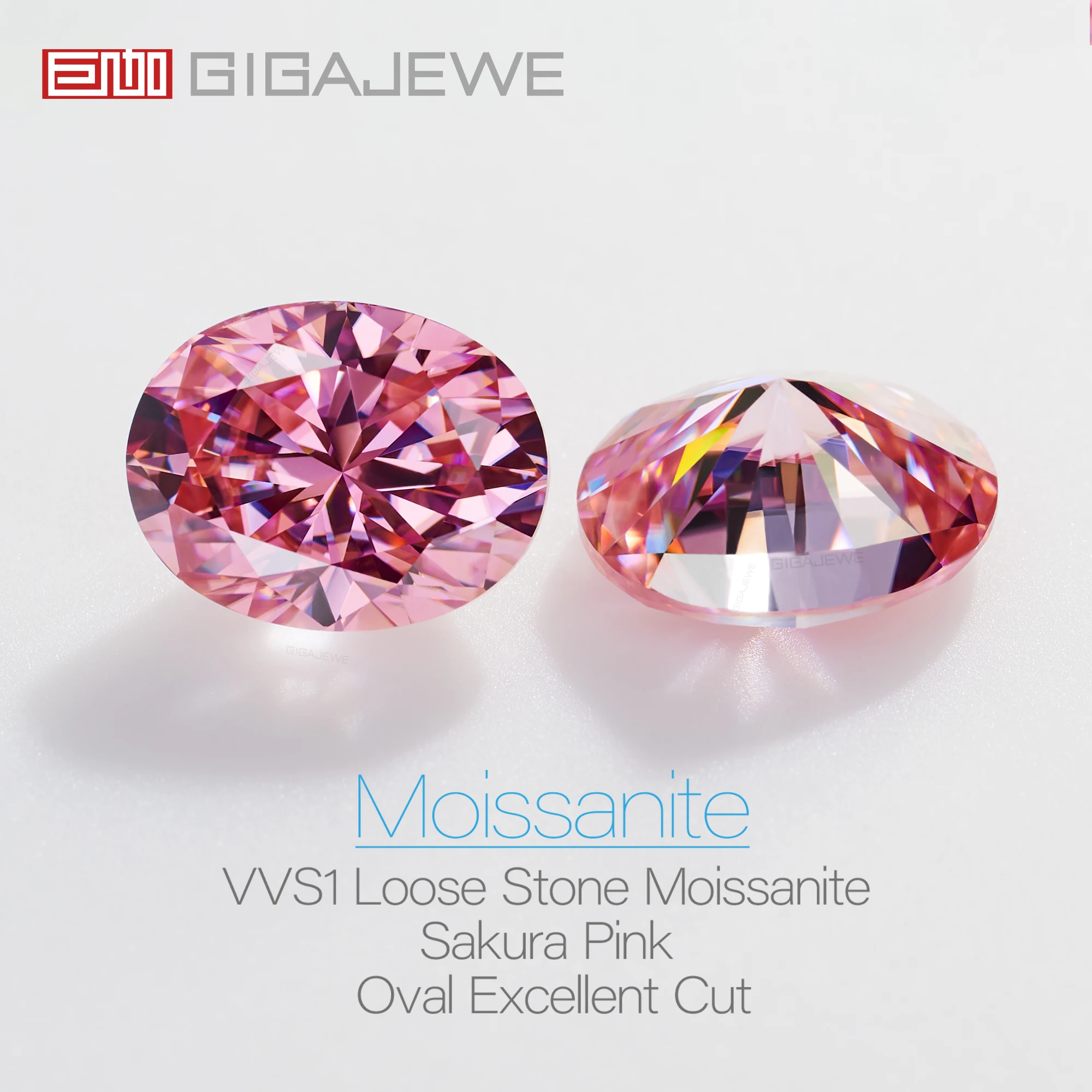 GIGAJEWE Moissanite Sakura Pink Color Oval Cut FL-VVS1 PFL-remium Gems Loose Diamond Test Passed Gemstone For Jewelry Making