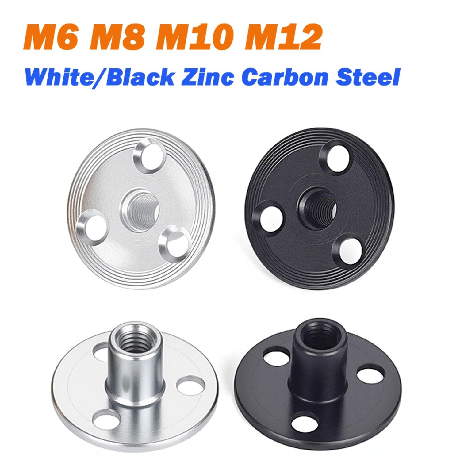 M6 M8 M10 M12 Iron Plate Nut White/Black Zinc Carbon Steel Three-hole Flange Nuts Coupling Thread Furniture Fastener T Nuts