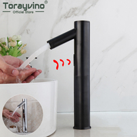 Torayvino Matte Black Automatic Hand Touch Free Sensor Bathroom Sink Mixer Faucet Chrome Polished Basin Only Cold Water Tap