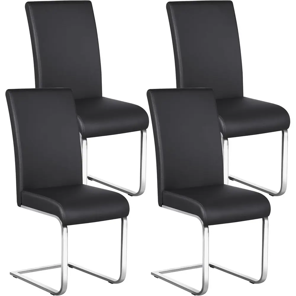 Dining Chairs Set o 4 High Back ern Kitchen Chairs Black | aux Leather Upholstered Dining Room Chairs with Metal Legs and Protec