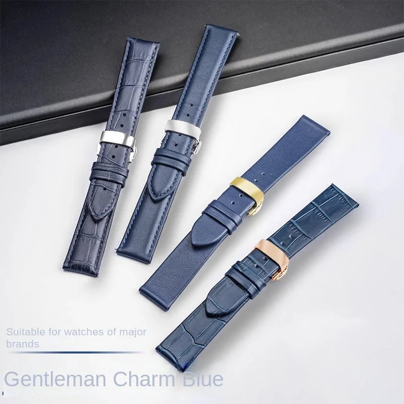 Unisex high-quality genuine leather watch strap Dark Blue color Bracelet 14mm 16mm 18mm 20mm 21mm 22mm 23mm watchband wholesale