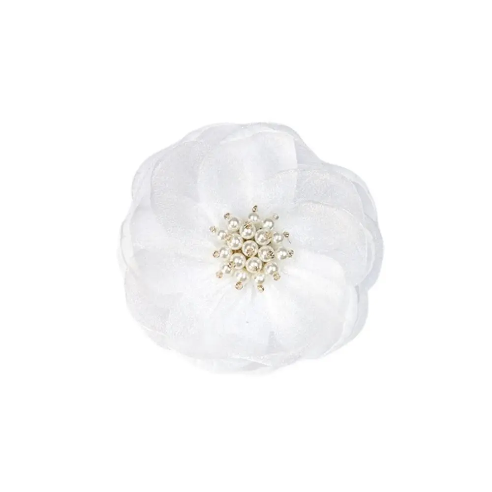 5Pcs Sewing Fabric 3D Chiffon Flower Beads Center Chiffon Artificial Flower Hairpin Handmade DIY Sewing Applique