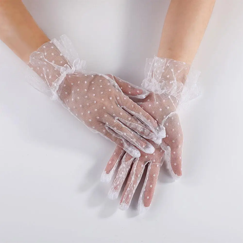 Sexy Black Gloves Dot Short Style Lace Lace Female Wedding Bride Wedding Gloves Breathable Cycling Sun Protection Gloves