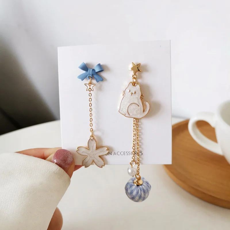 Nette Emaille Katze Ballon Stud Ohrringe für Frauen Koreanische Trendy Schöne Kaninchen Blume Asymmetrische Quaste Ohrring Partei Schmuck – Detail 4