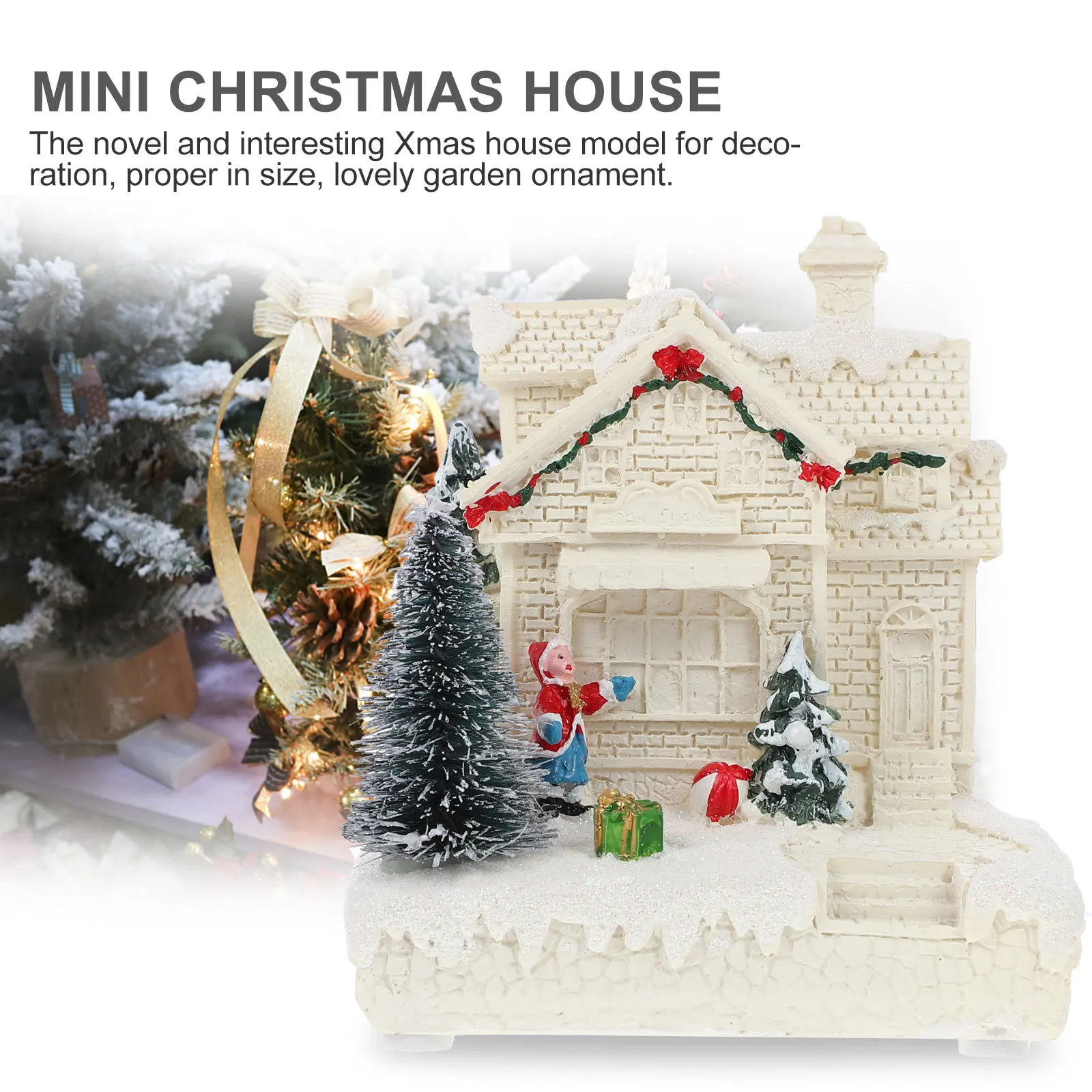 

1pc Mini Luminous Decor Christmas Resin Villa Xmas Party Home Office Decoration Festive Atmosphere Craft Gift