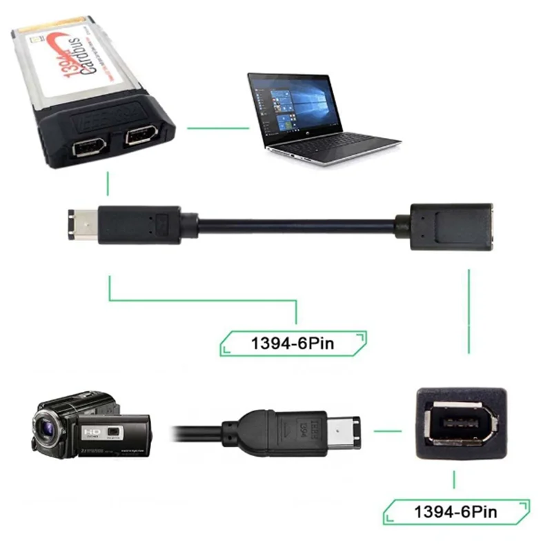 1394 6Pin Firewire to 1394a 6Pin Female to Male Extension Data Video Capture Card Support 400 to 400 Cable 20cm