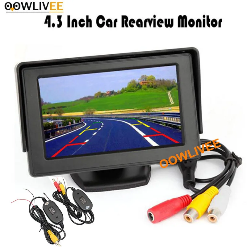 OOWLIVEE Wireless Adopter RCA Video System AV1/2 TFT Vehicle Parking Accessories Car Monitor 4.3