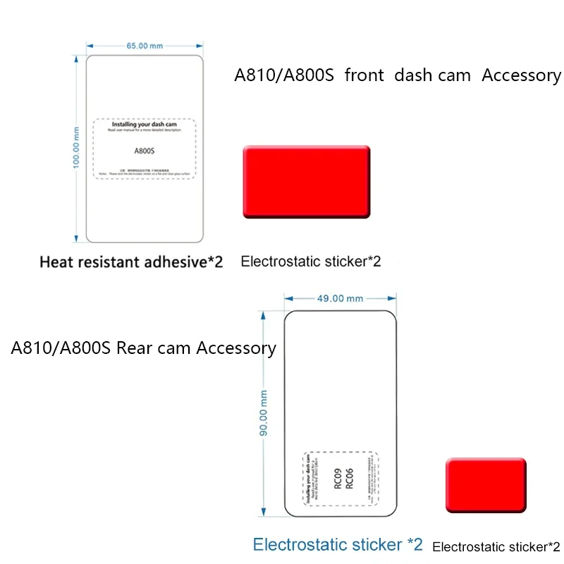 Adesivo Adequado para 70mai Dash Cam A810 A800S, câmera traseira, estática, adesivo VHB, RC06, RC12, adesivo VHB