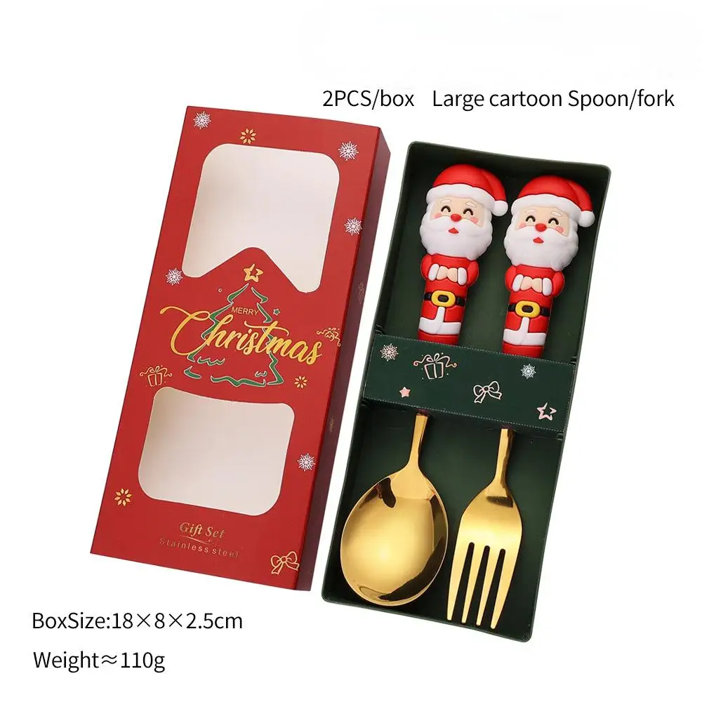 2/4/6 Stuks Kerst Vork En Lepel Set, Roestvrij Staal Creatief Servies, koffie Thee Dessert Vorken En Lepels Gift Set - afbeelding 1