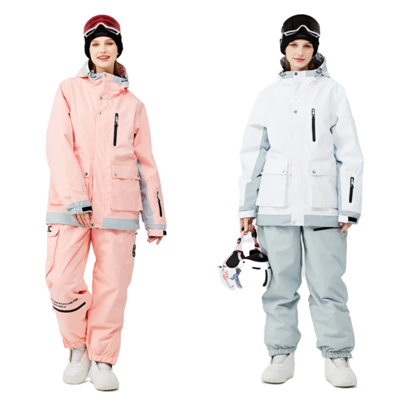 Trajes de esquí para hombres y mujeres, ropa de nieve al aire libre, impermeable, a prueba de viento, conjunto de chaqueta y pantalones de esquí