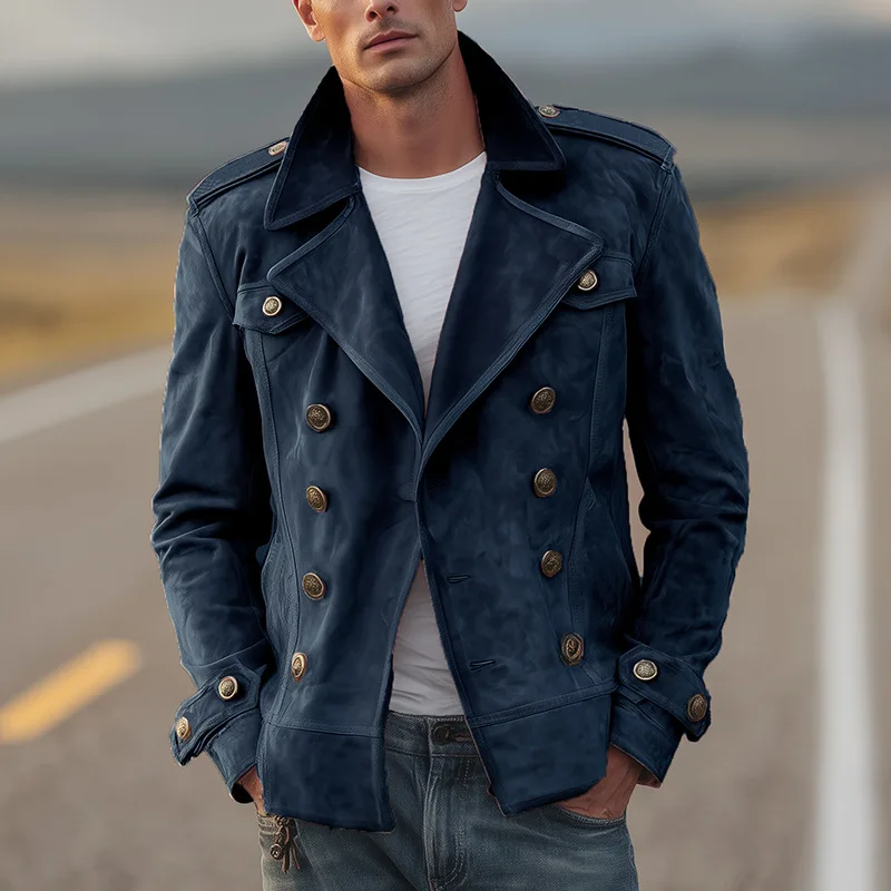 2026 New Men's Retro Lapel Suede Jacket Autumn Casual Jacket Multi-pocket Tooling Style