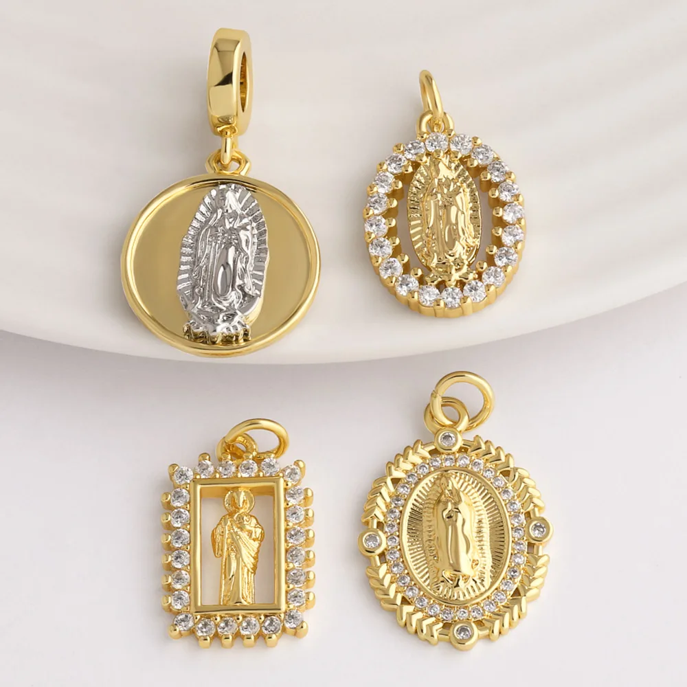 OCESRIO Crystal Virgin Mary Pendant for Necklace Copper Gold Plated Religious Handmade DIY Jewelry Making Craft pdtb879